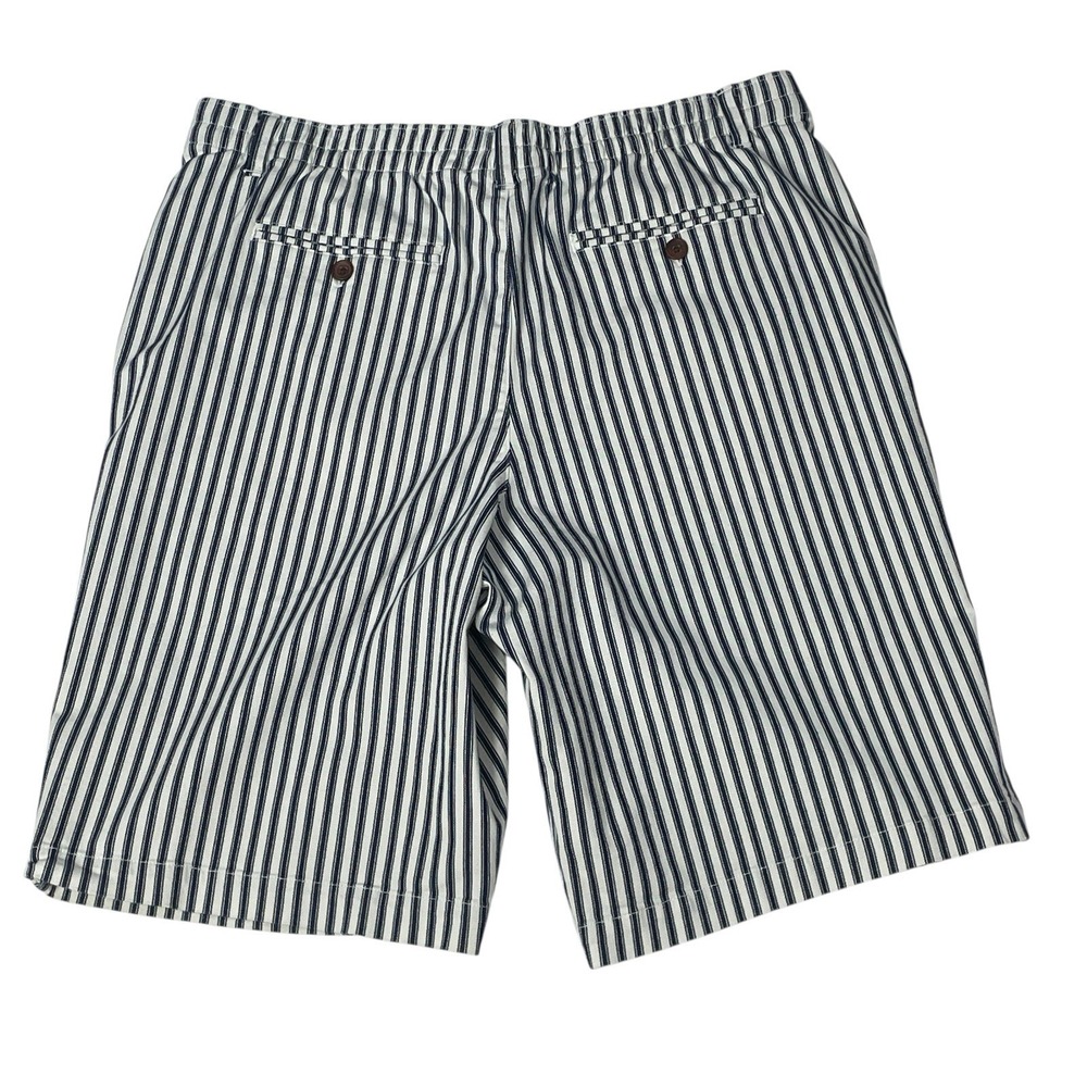 Lands End Striped Pull On Shorts Women's 14 Blue White Cotton Elastic Back - Picture 2 of 10